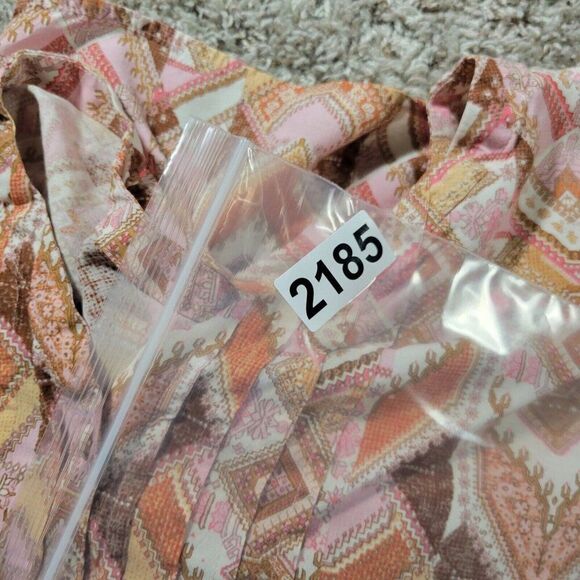 J Jill Top Womens Medium Blouse Button Up Lightweight Geometric V-Neck Long Slv - Picture 7 of 8